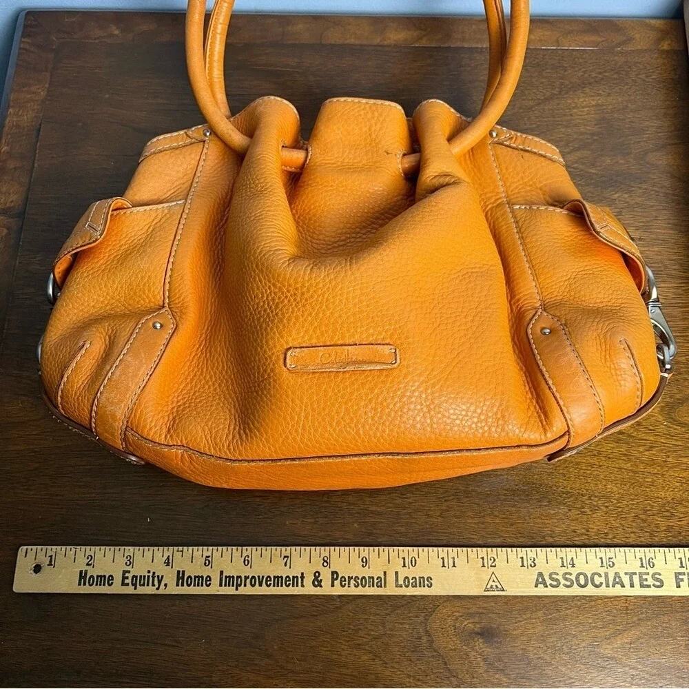 Cole Haan - Women's Vintage Pebbled Leather Orange Hobo Purse Slouchy Ruched Y2K